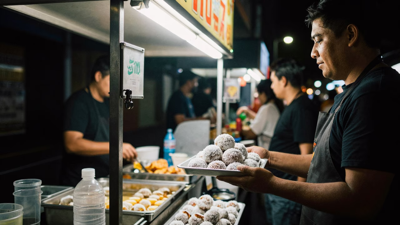 Late Night Melbourne Street Food Stall with Lockable Cash Box and Lamingtons in in Melbourne, Victoria, Australia