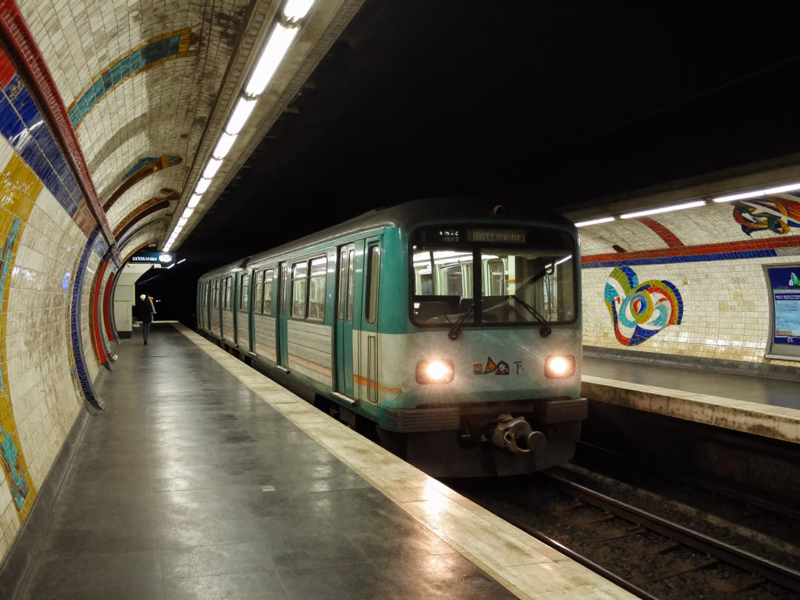 Late Night Metro Arrival at Art-Adorned Station in Nice France in in Nice, France