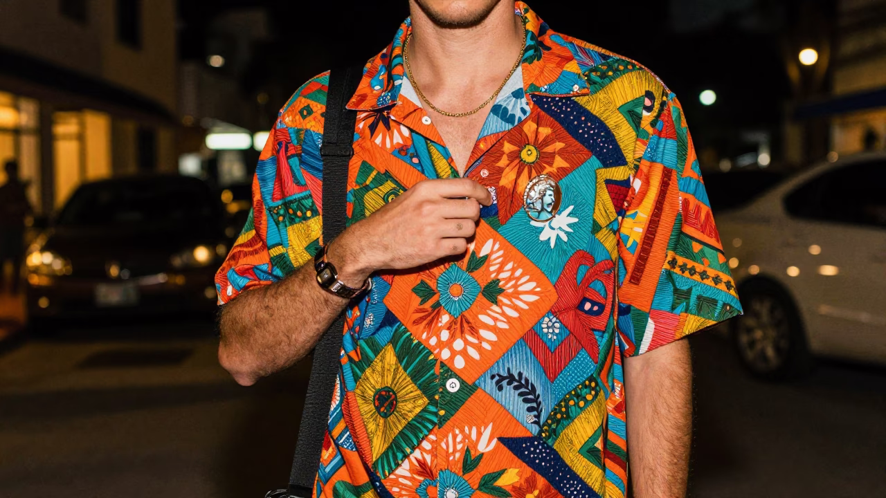 Late Night Miami Street Fashion with Wirehaired Pointing Griffon and Vintage Accessories in in Miami, Florida, United States