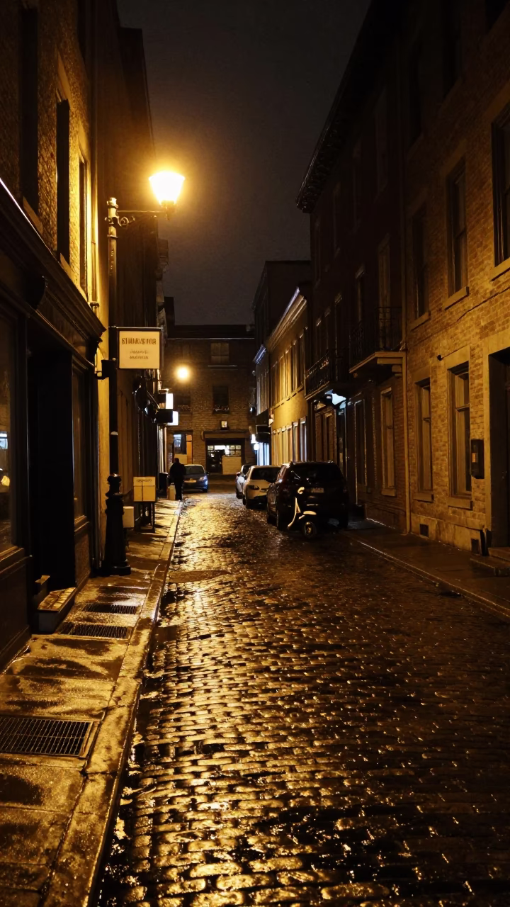 Late Night Montreal Street Scene with Spice Jar and Irish Setter in in Montreal, Quebec, Canada