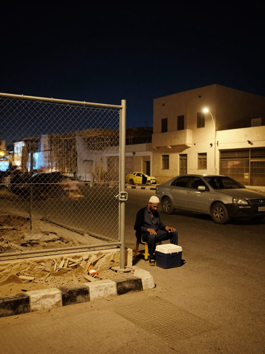 Late Night Muscat Street Scene with Turnbuckle and Cooler Jug in Oman in in Muscat, Oman