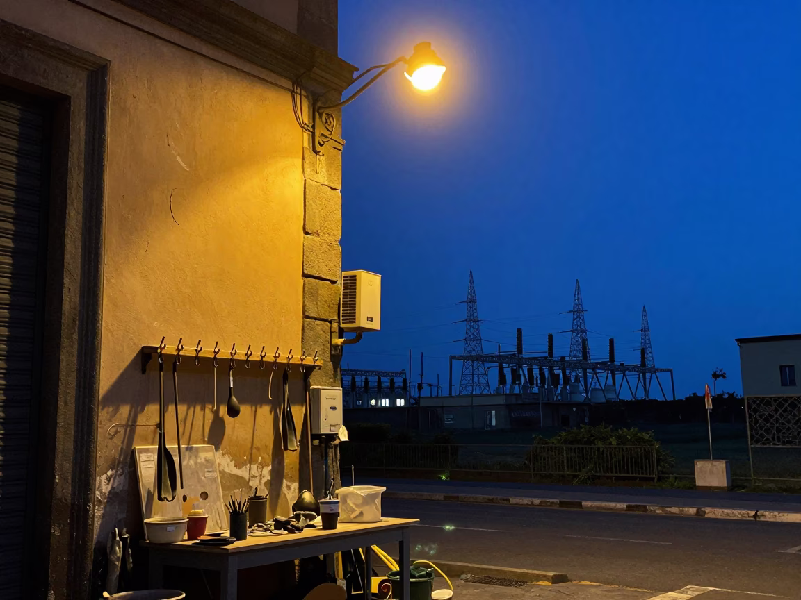 Late Night Naples Street Scene with Tool Hooks and Power Substation in in Naples, Italy