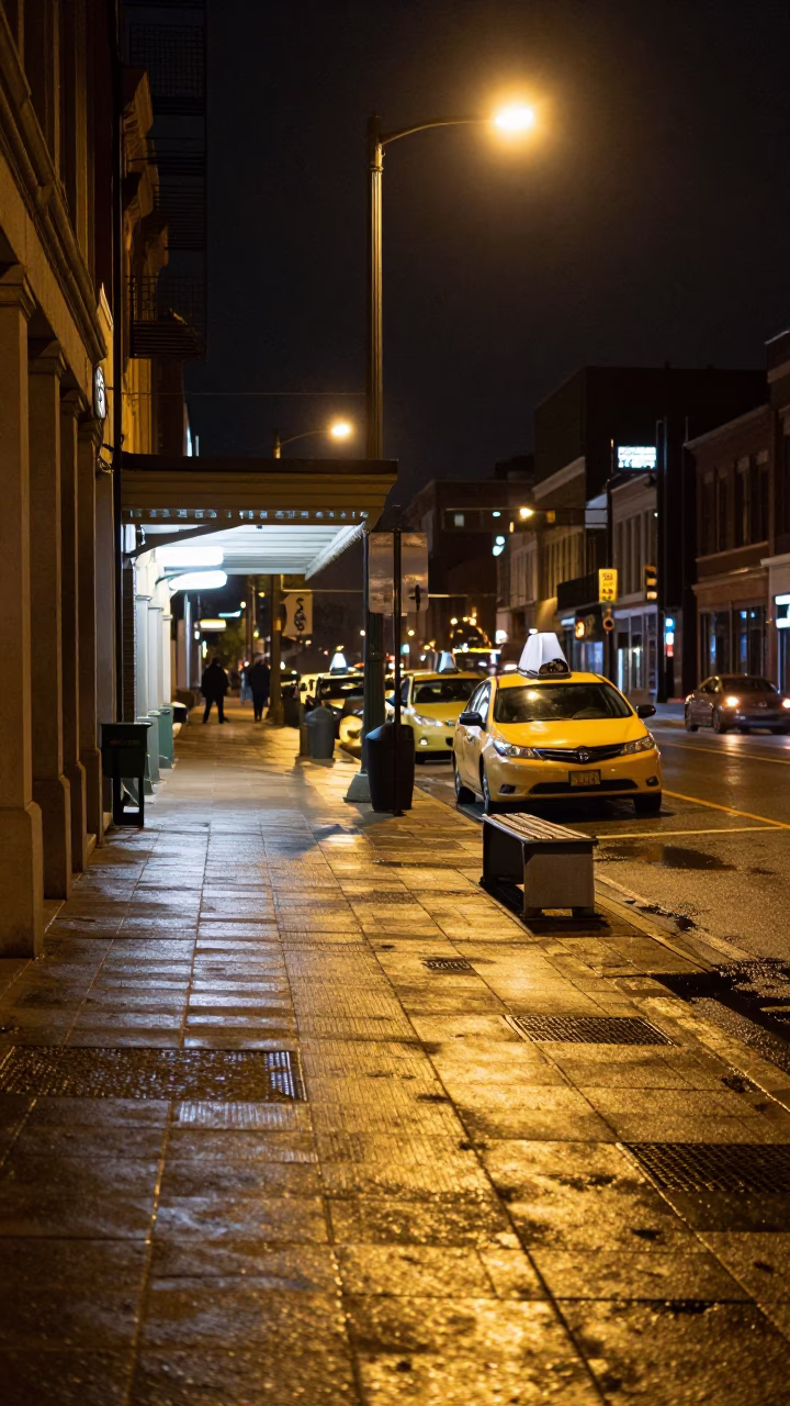 Late Night Nashville Street Scene with Condensation on Tile and Crowbar Near Train Station in in Nashville, Tennessee, United States