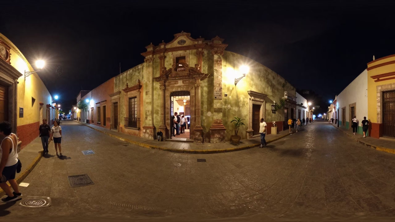 Late Night Oaxaca Street Scene with Fingerprint Detail and Local Atmosphere in in Oaxaca, Mexico