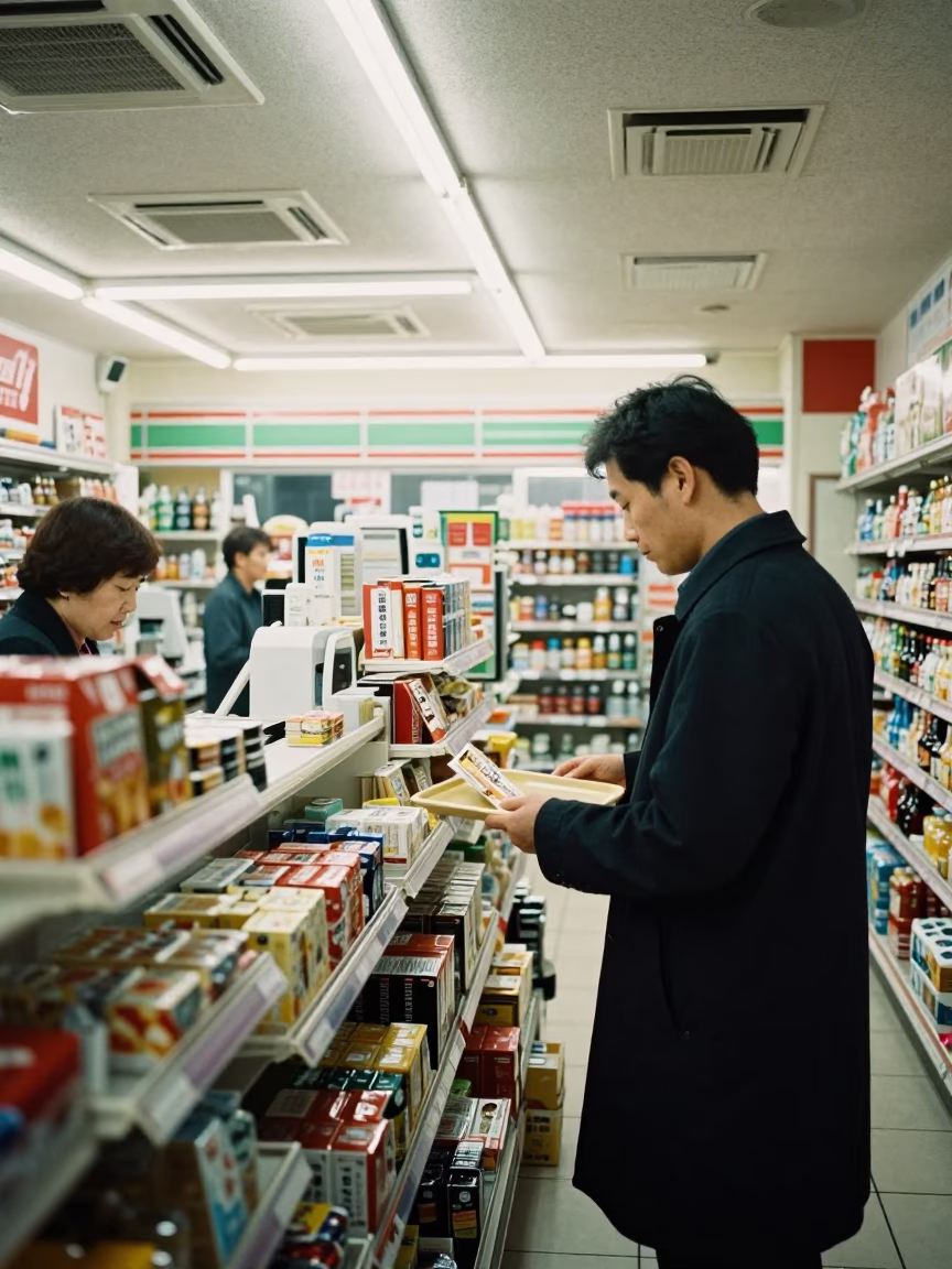 Late Night Osaka Convenience Store Encounter with Customer and Staff in in Osaka, Japan