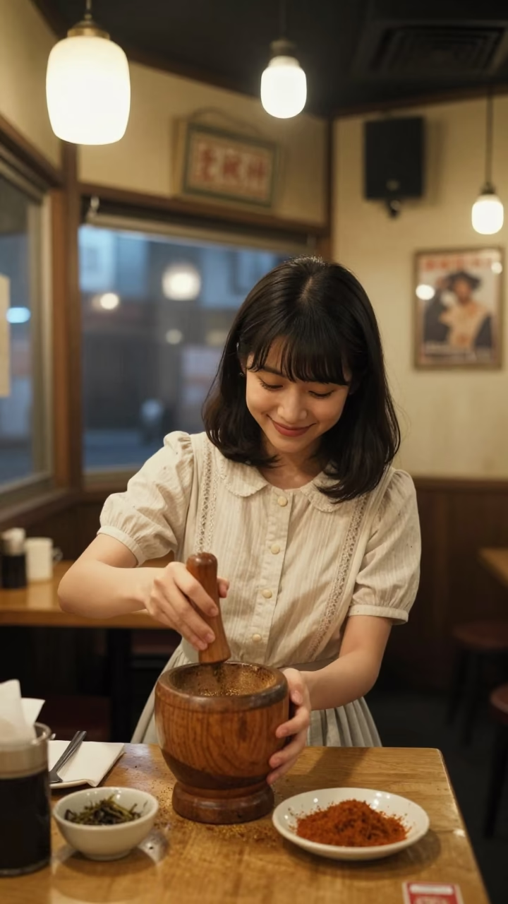 Late Night Osaka Diner Interior with Vintage 1950s Charm and Local Dining Details in in Osaka, Japan