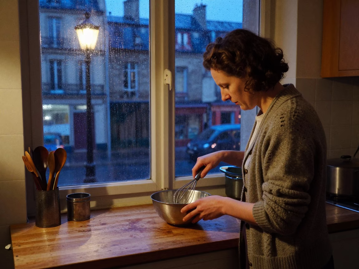 Late Night Parisian Kitchen Prep With Whisk And Linen Under City Lights in in Paris, France