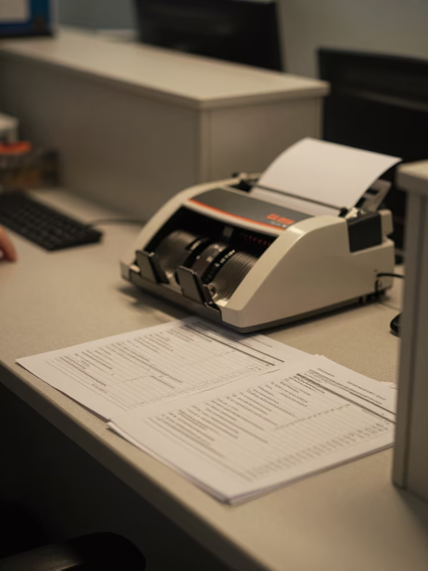 Late Night Payroll Desk in Jinan Office in at an office reception desk in Jinan