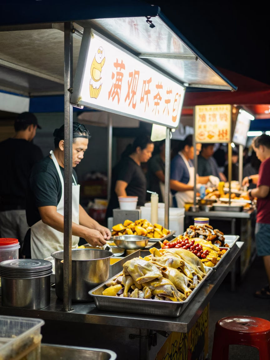 Late Night Perth Street Food Stall with Hainanese Chicken Rice and Trowel in in Perth, Western Australia, Australia