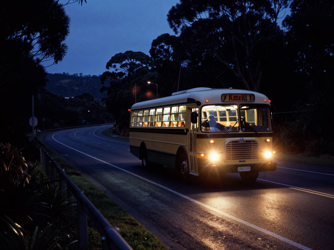 Late Night Perth Street Scene with Classic Bus and Local Interaction in in Perth, Western Australia, Australia