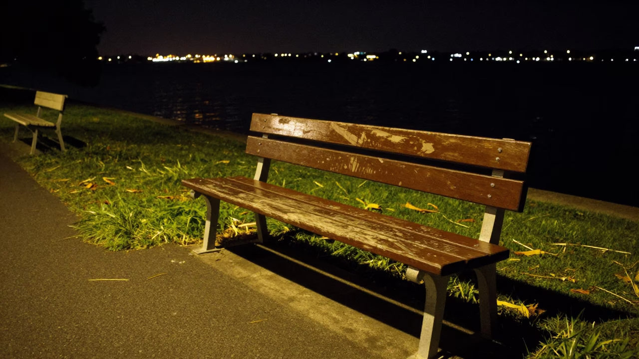 Late Night Perth Street Scene with Smudged Chair and Chain Ferry in Distance in in Perth, Western Australia, Australia