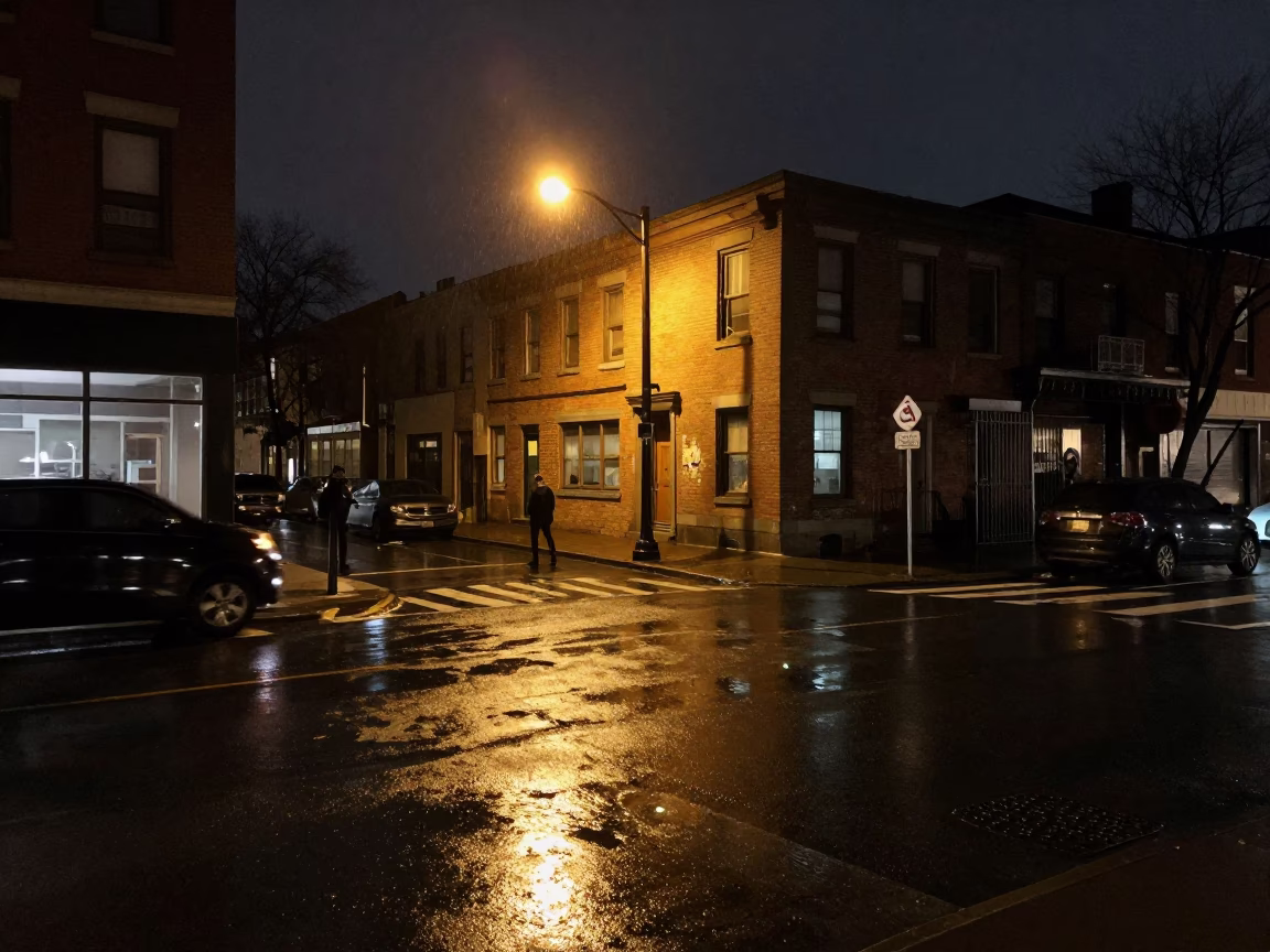 Late Night Philadelphia Street Scene with Paint Flecks and Urban Details in in Philadelphia, Pennsylvania, United States