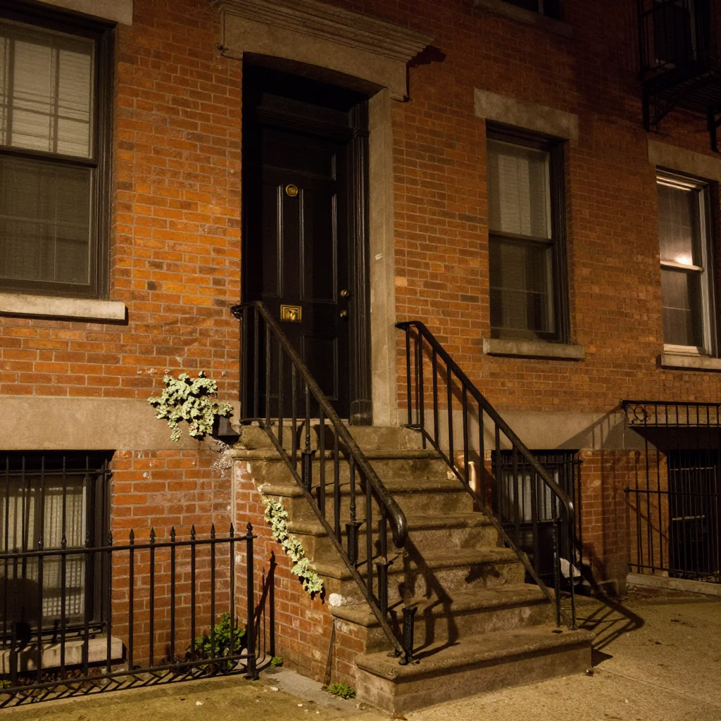 Late Night Philadelphia Street Scene with Stair Rail and Urban Details in in Philadelphia, Pennsylvania, United States