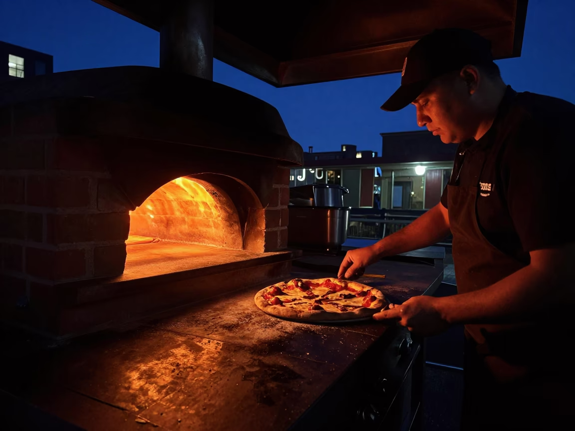 Late Night Pizza Delivery in Back Bay Boston Under Deep Night Sky in in Boston, Massachusetts, United States