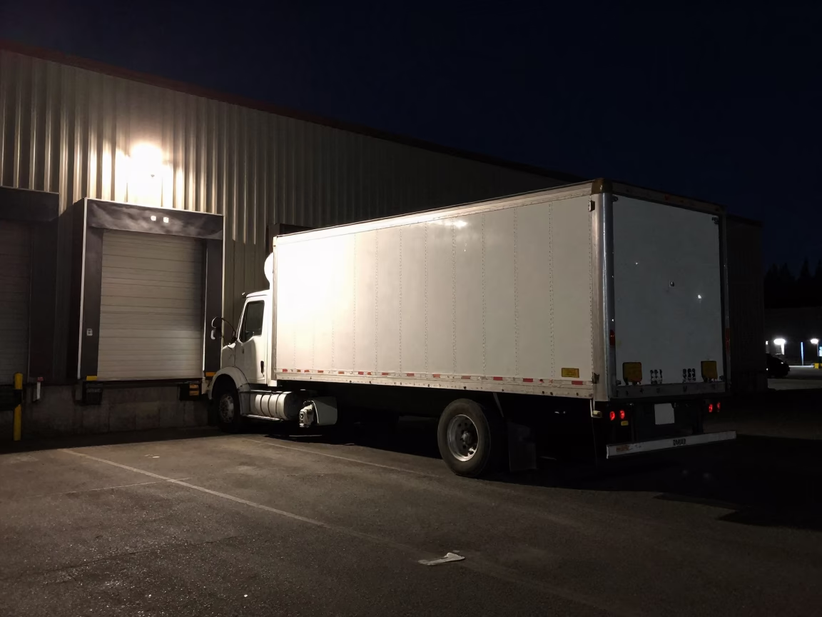 Late Night Portland Loading Dock Semi Trailer and Lantern Illumination in in Portland, Oregon, United States