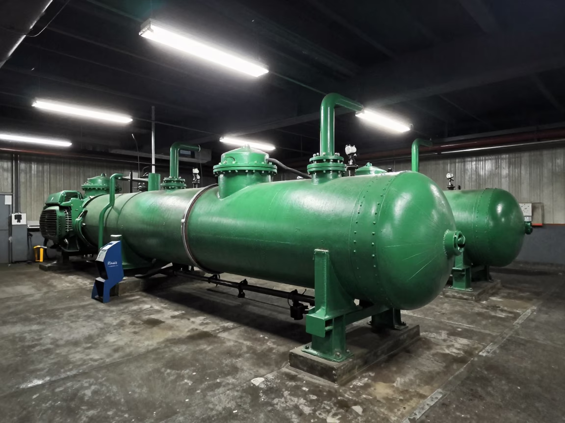 Late Night Portland Oregon Sewage Pumping Station Green Pumps and Industrial Interior in in Portland, Oregon, United States