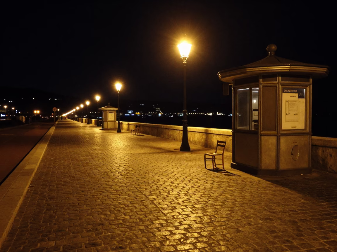 Late Night Promenade des Anglais Street Scene with Vintage Elements in in Nice, France