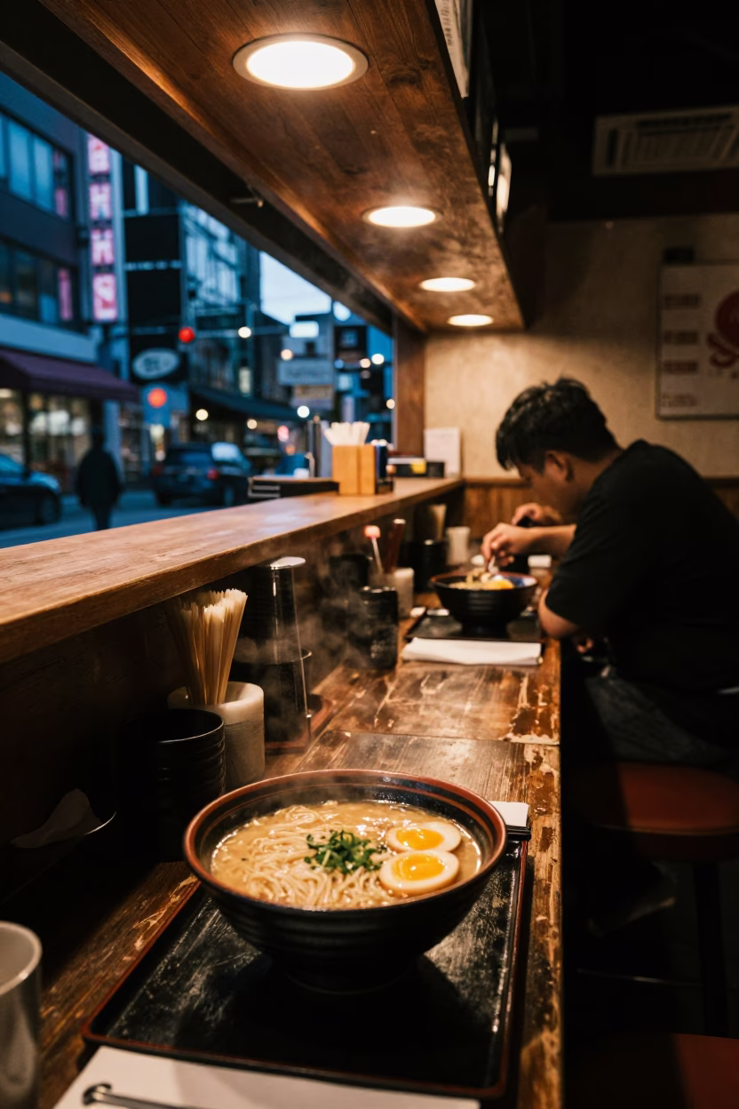 Late Night Ramen Shop Interior in Downtown Vancouver British Columbia in in Vancouver, British Columbia, Canada