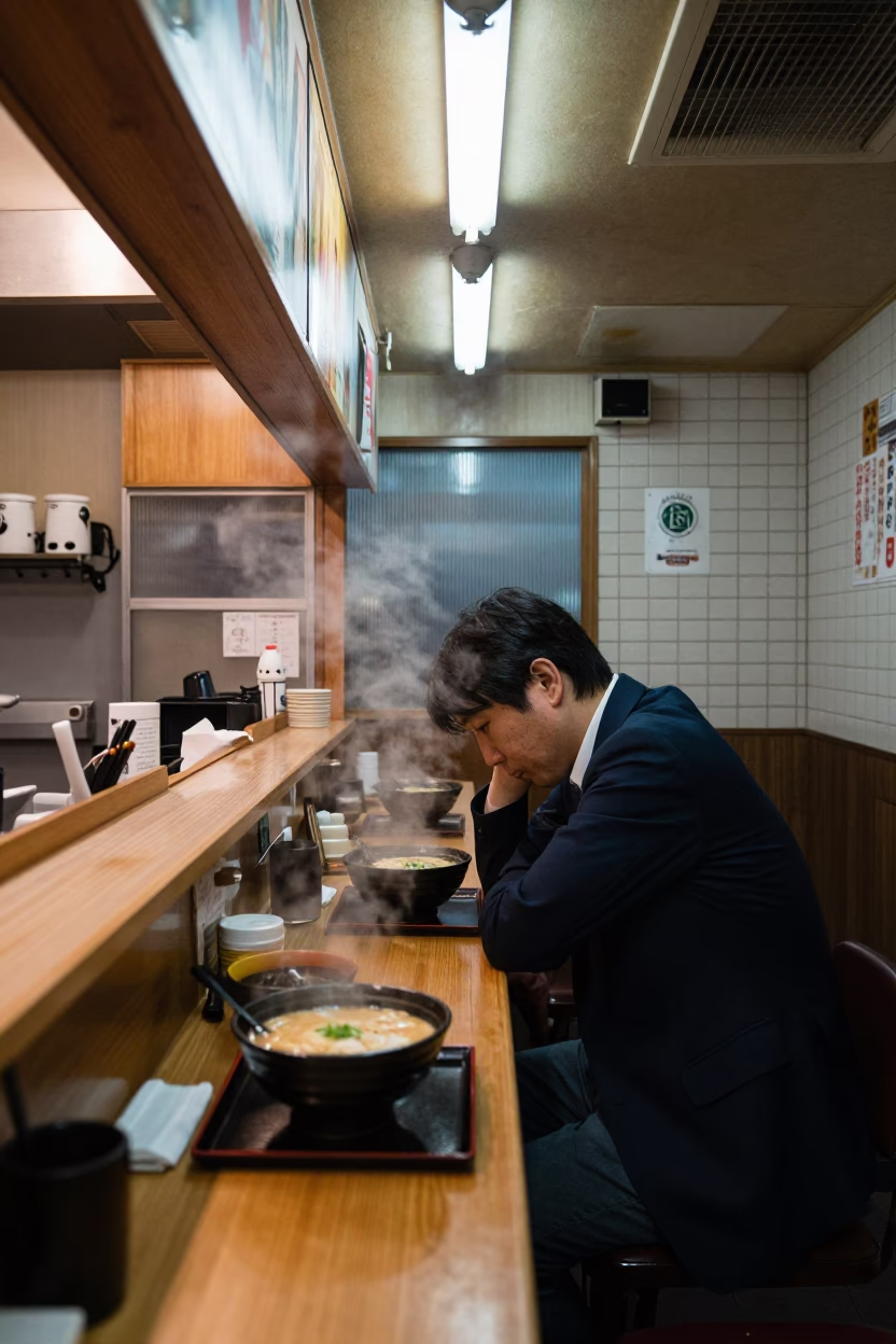 Late Night Ramen Shop Interior in Osaka Japan Before Dawn in in Osaka, Japan