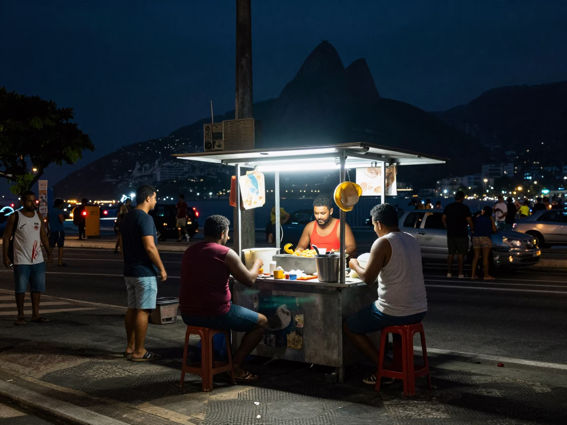 Late Night Rio Street Corner with Vintage Radio and Twine Fibers in Brazil in in Rio de Janeiro, Brazil