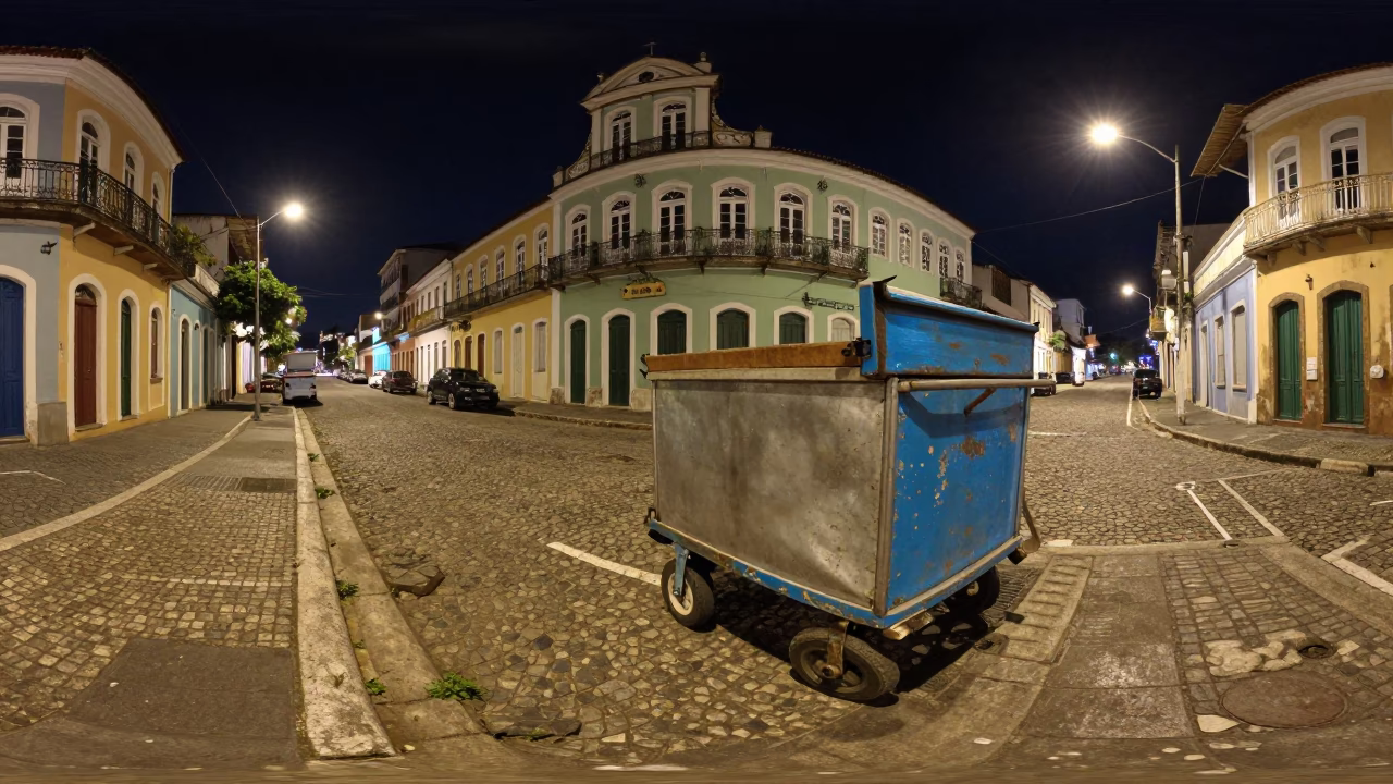 Late Night Salvador Street Scene With Rolling Carts And Blue Enamel in in Salvador, Brazil