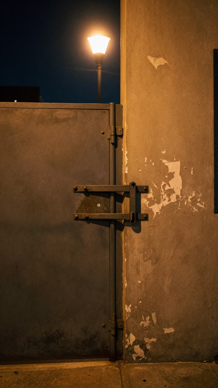 Late Night San Diego Street Scene with Iron Deadbolt and Urban Details in in San Diego, California, United States