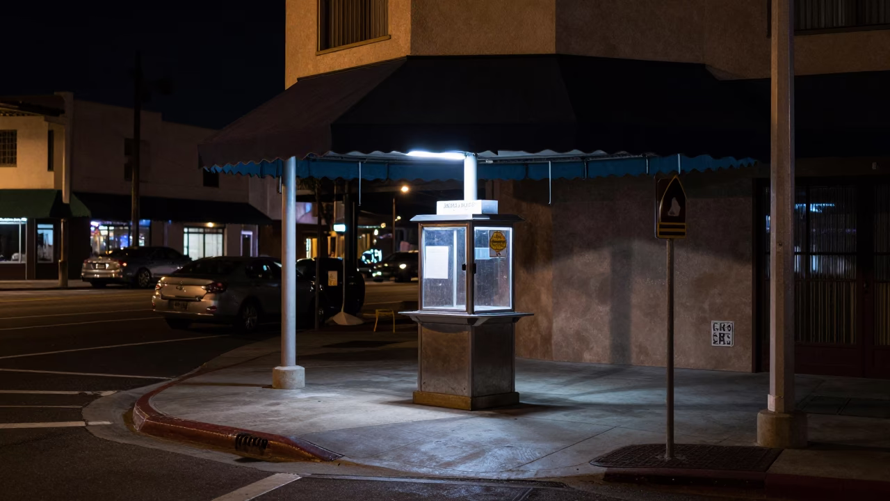 Late Night San Diego Street Scene with Valet Stand and Headlight Streaks in in San Diego, California, United States