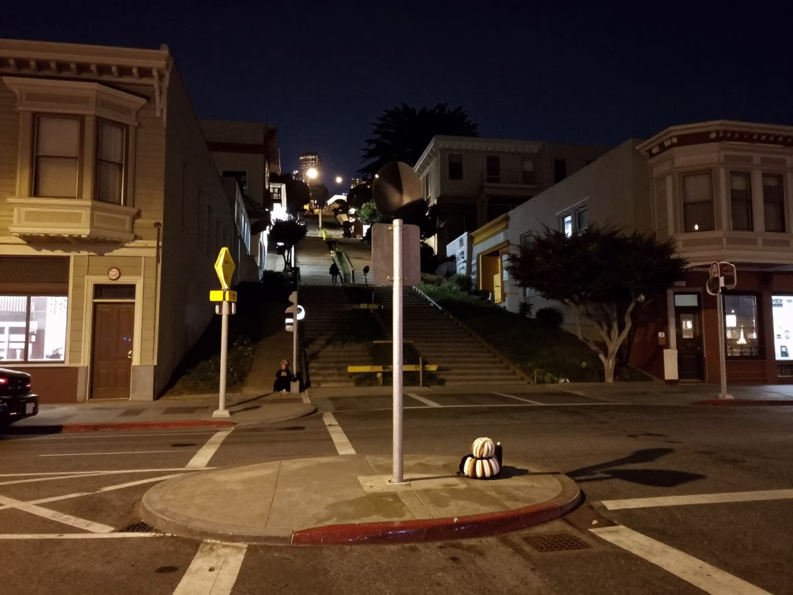 Late Night San Francisco Street Corner with Turnbuckle and Urban Decay in in San Francisco, California, United States