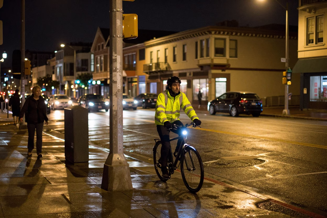 Late Night San Francisco Street Scene with Urban Elements and Neon Lights in in San Francisco, California, United States
