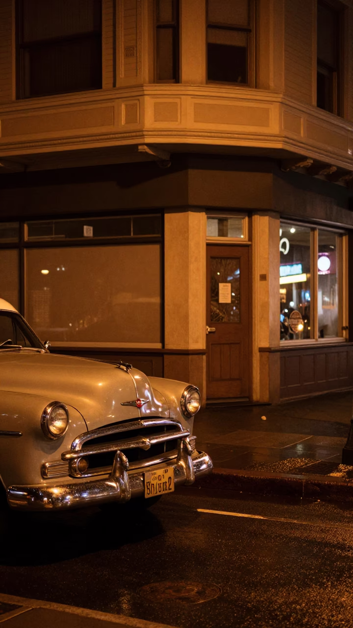 Late Night San Francisco Street Scene with Vintage Details and Urban Atmosphere in in San Francisco, California, United States