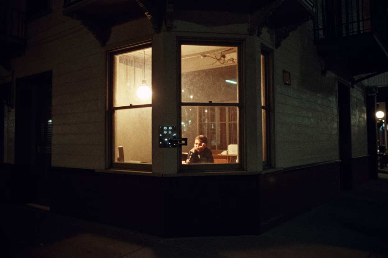 Late Night San Francisco Street Scene with Window Light and Urban Details in in San Francisco, California, United States