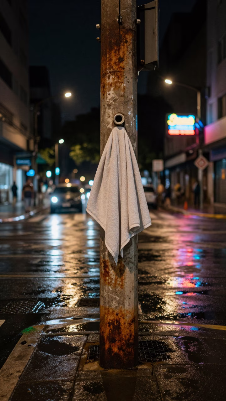 Late Night São Paulo Street Corner Rusty Sill and Towel Hook Urban Detail in in São Paulo, Brazil