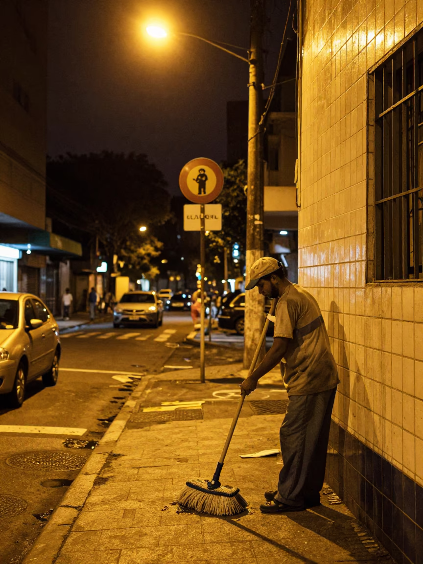 Late Night São Paulo Street Scene with Mops and Bread Bowl in in São Paulo, Brazil