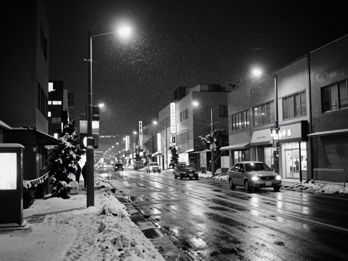 Late Night Sapporo Street Scene with Neon Lights and Urban Atmosphere in in Sapporo, Japan