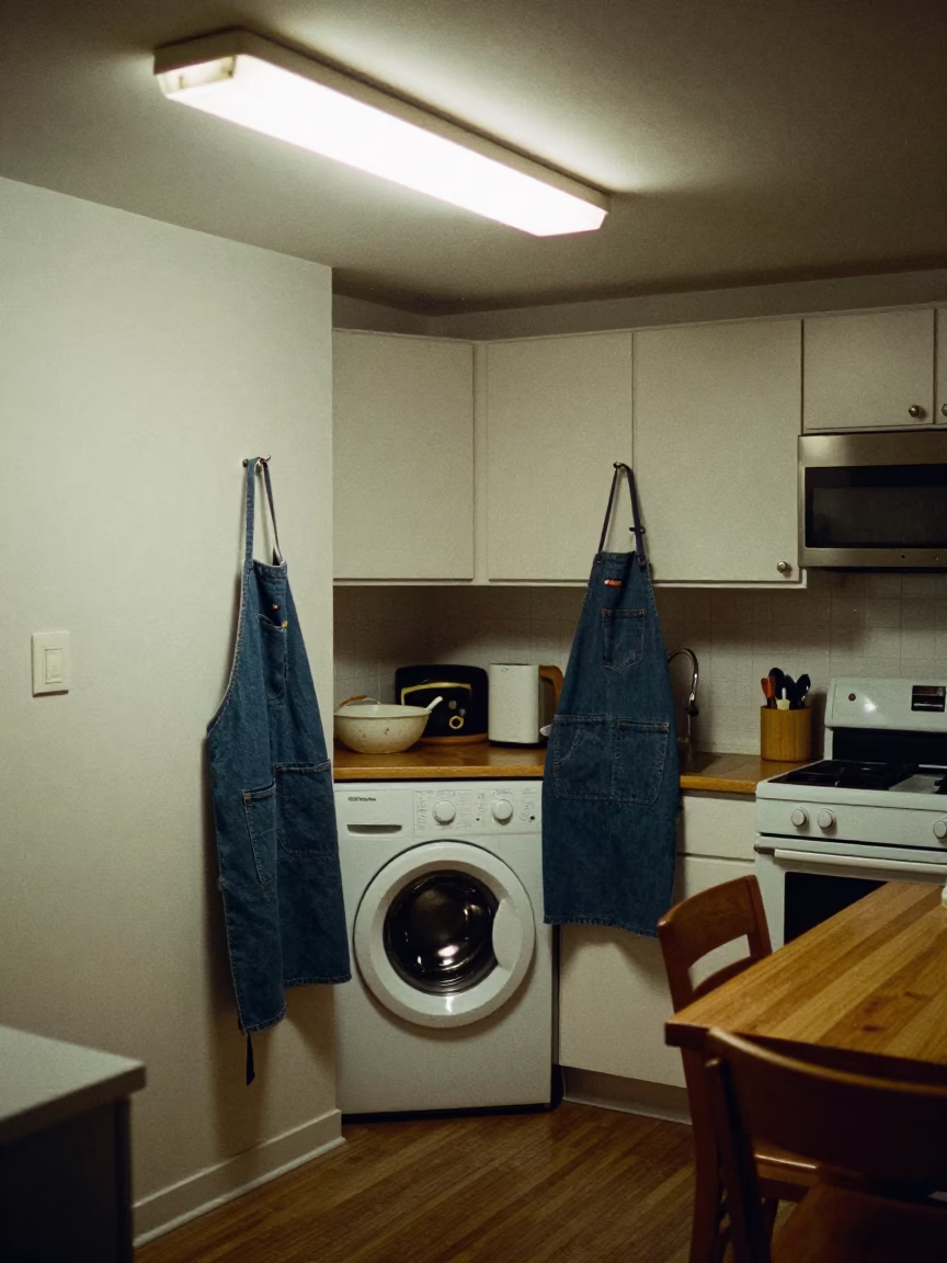 Late Night Seattle Apartment Kitchen with Aprons and Washing Basin in in Seattle, Washington, United States