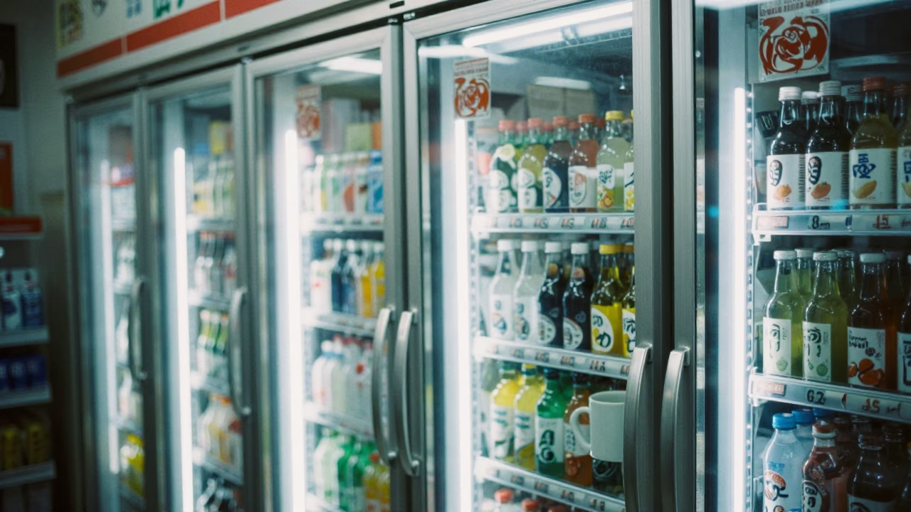 Late Night Seoul Convenience Store Interior with Ceramic Mug and Steel Handle in in Seoul, South Korea