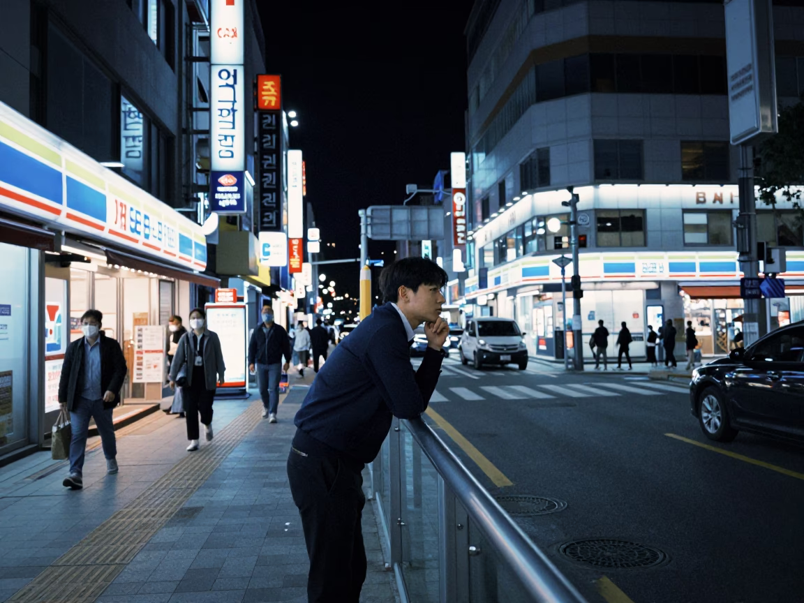 Late Night Seoul Street Scene with Mechanical Pencil and Urban Nightlife in in Seoul, South Korea