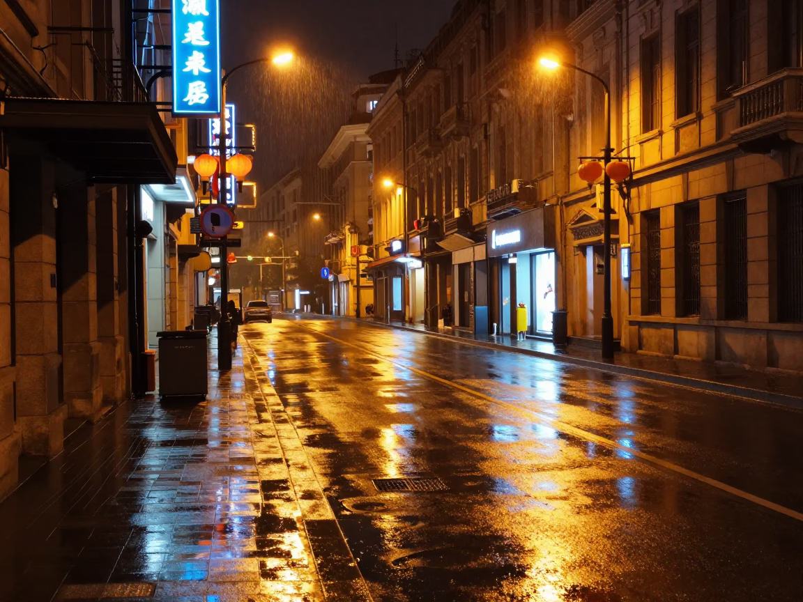Late Night Shanghai Street Scene with Lantern and Towel in in Shanghai, China