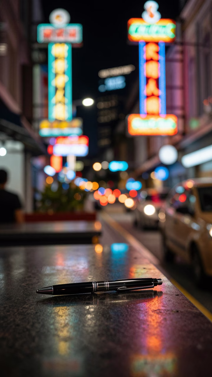 Late Night Singapore Street Scene with Neon Lights and Urban Details in in Singapore, Singapore