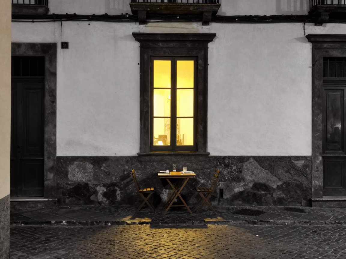 Late Night Street Corner in Naples Italy with Window Light and Candlesticks in in Naples, Italy