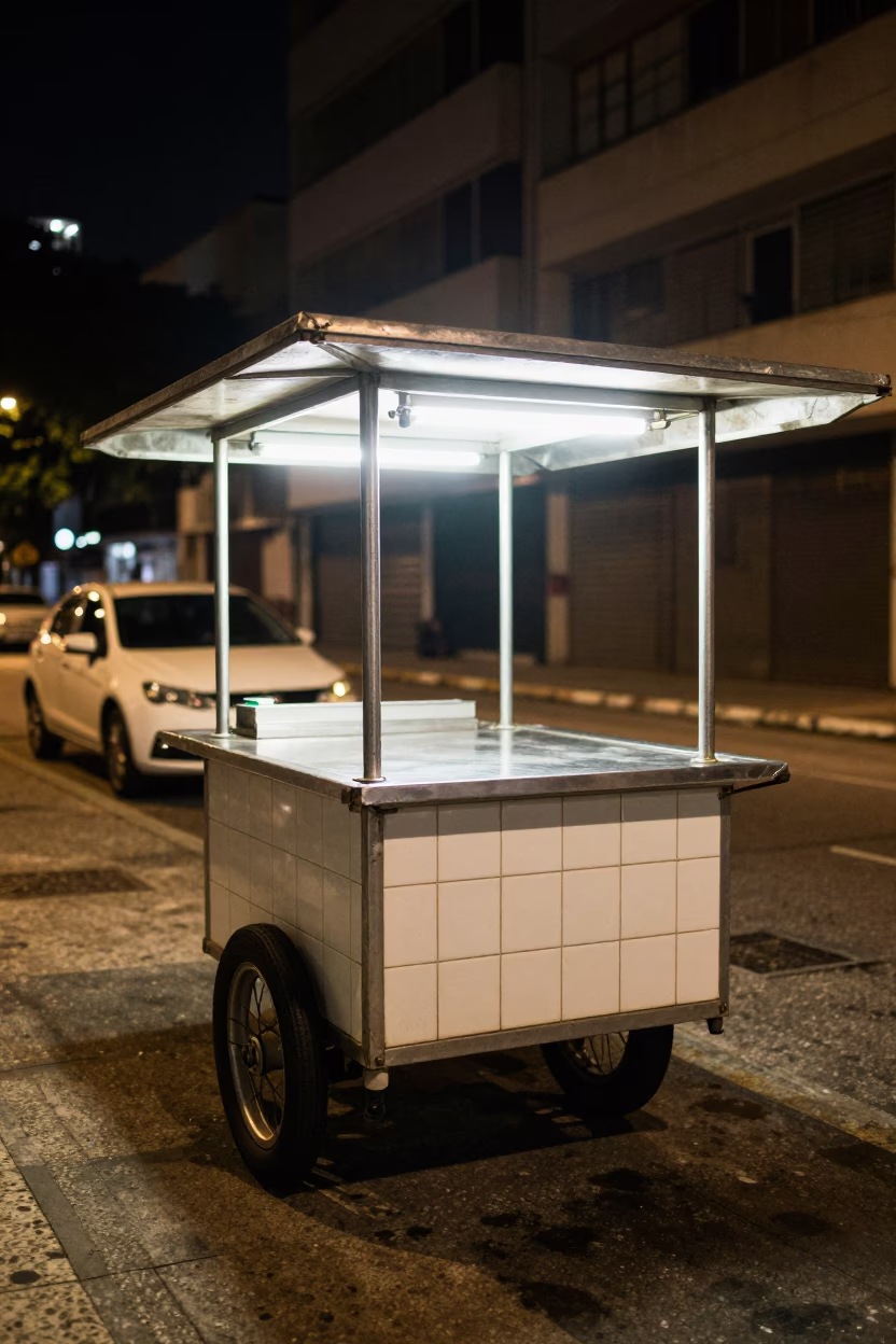 Late Night Street Food Cart with Ceramic Tiles in São Paulo in in São Paulo, Brazil