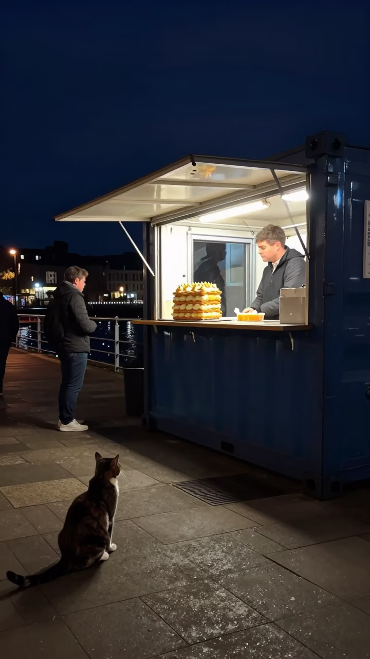 Late Night Street Food Scene in Bristol UK With Cat And Food in in Bristol, United Kingdom