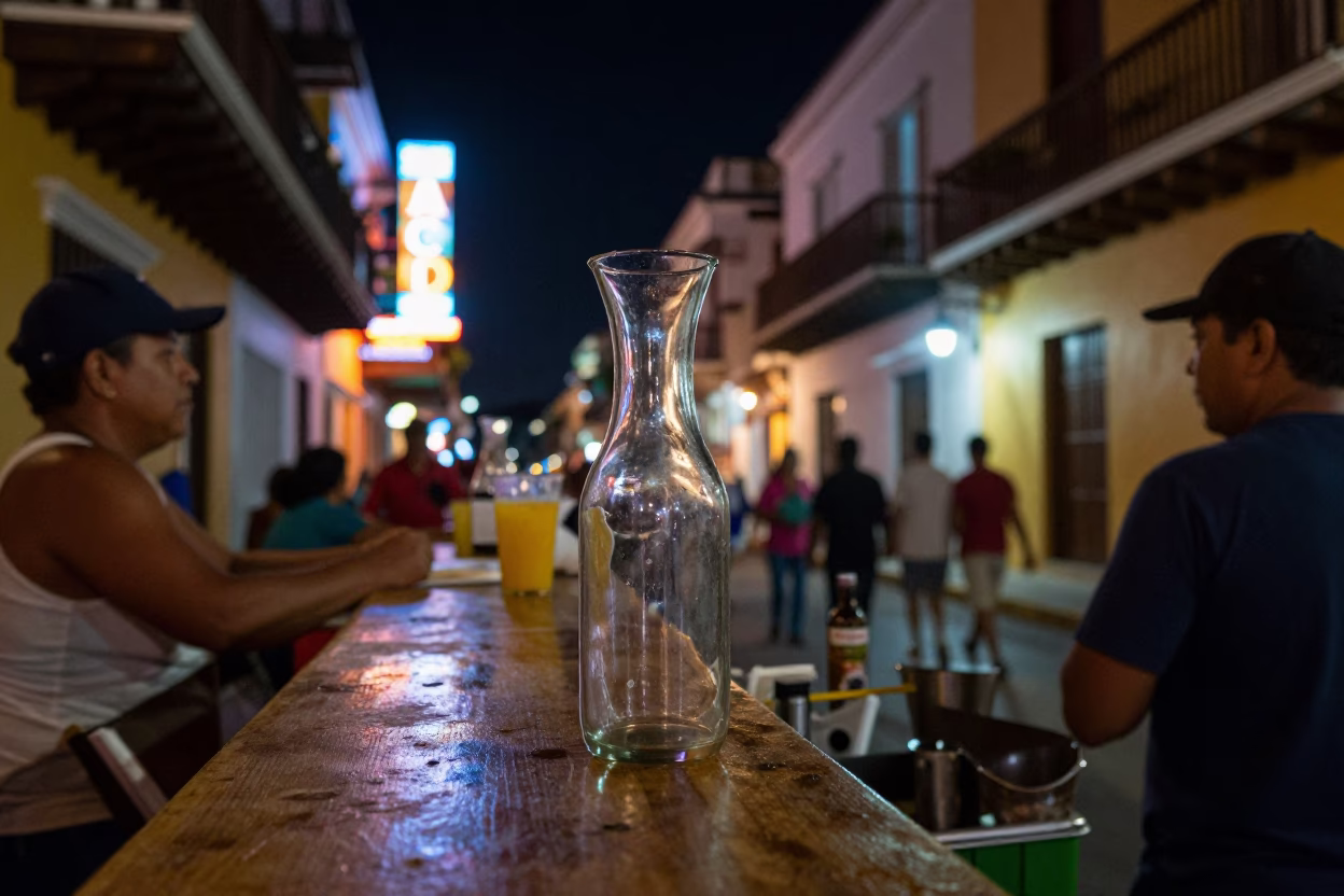 Late Night Street Food Scene in Cartagena Colombia with Glass Carafe in in Cartagena, Colombia