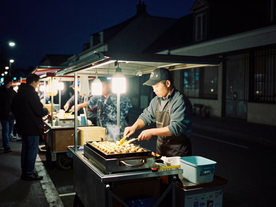 Late Night Street Food Scene in Nice France Under Deep Night Sky in in Nice, France