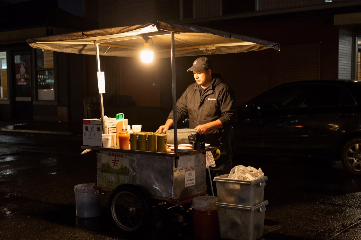 Late Night Street Food Scene with Coffee Tin and Twine in Portland Oregon in in Portland, Oregon, United States