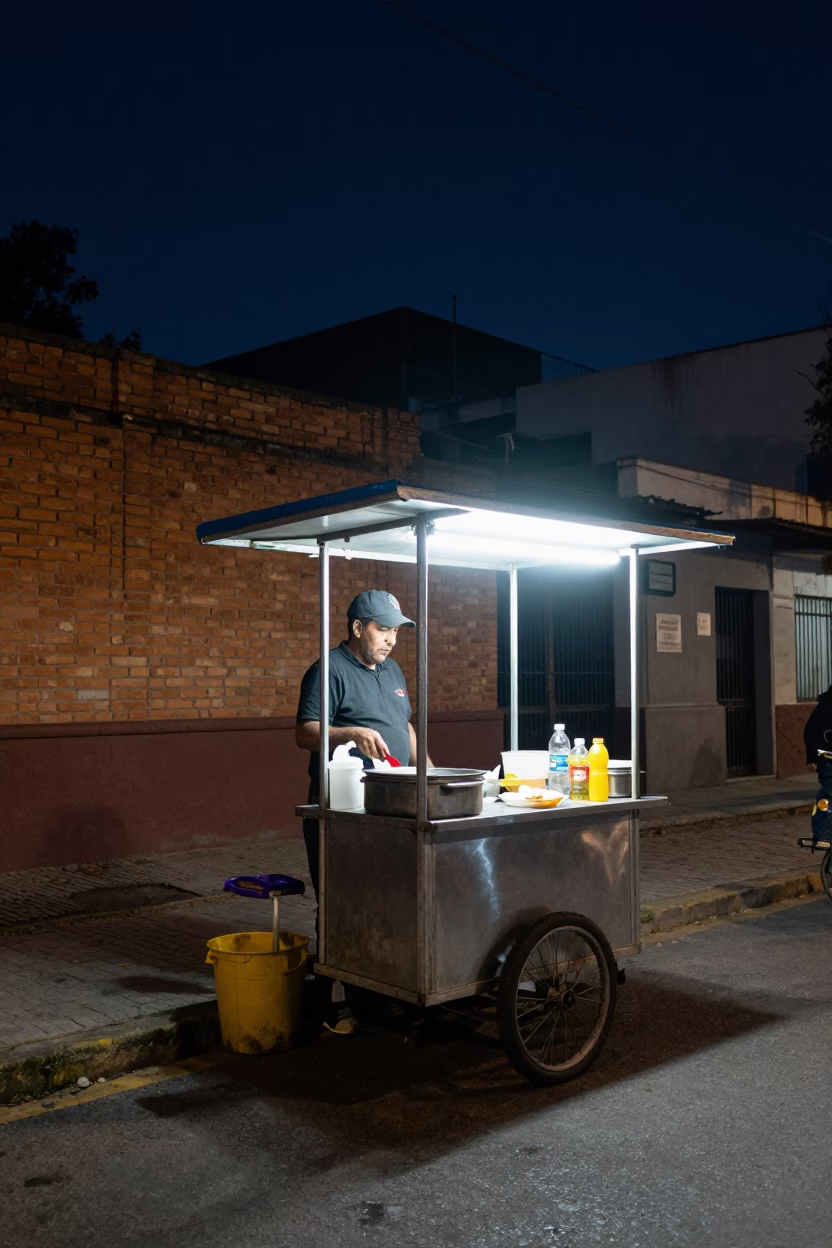 Late Night Street Food Stall in Buenos Aires Argentina Under Deep Night Sky in in Buenos Aires, Argentina