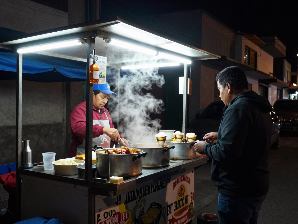 Late Night Street Food Stall in Lima Peru with Affogato and Skewers in in Lima, Peru