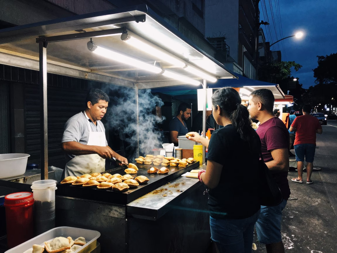 Late Night Street Food Stall in São Paulo Brazil Midnight Scene in in São Paulo, Brazil