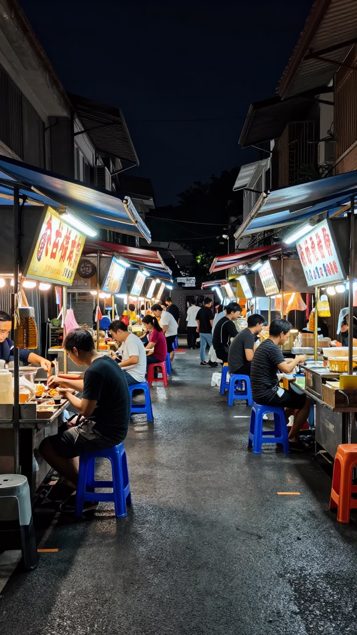 Late Night Street Food Stall in Tainan Taiwan Midnight Illumination in in Tainan, Taiwan