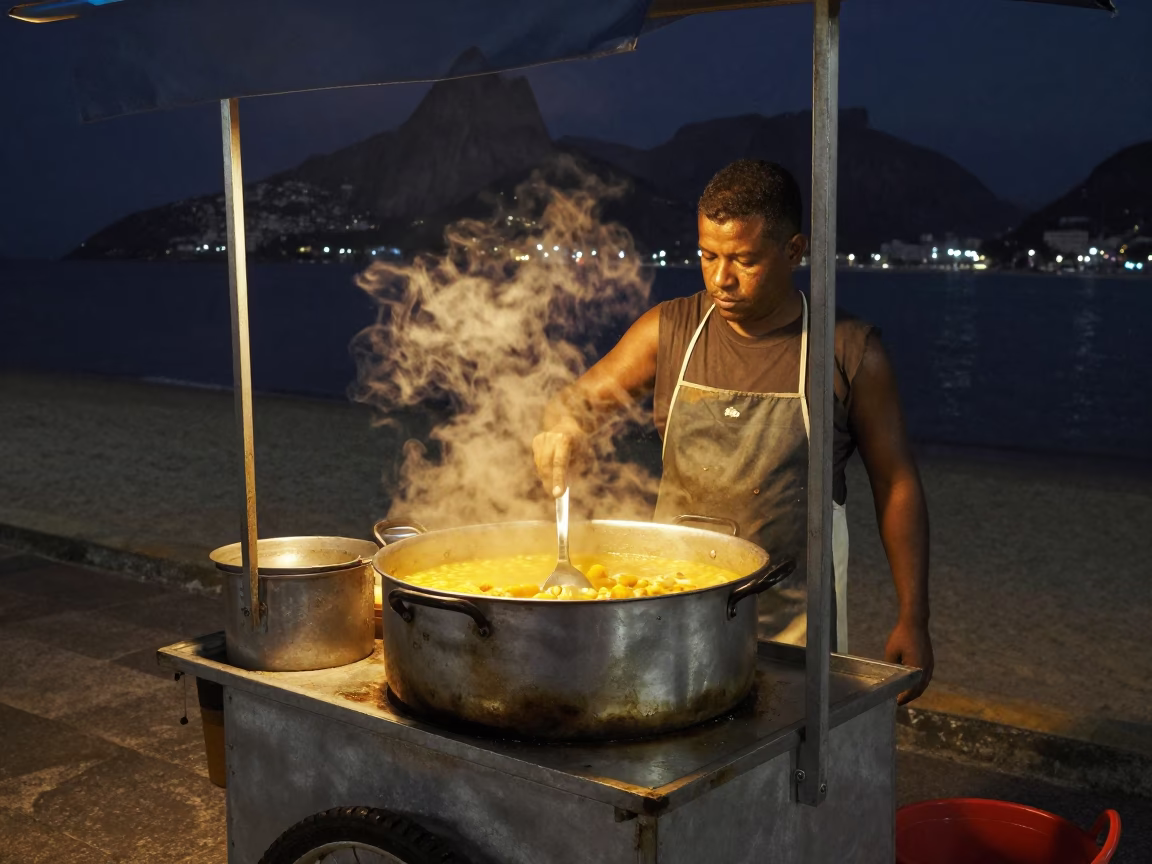Late Night Street Food Stall with Saucepan in Rio de Janeiro Brazil in in Rio de Janeiro, Brazil